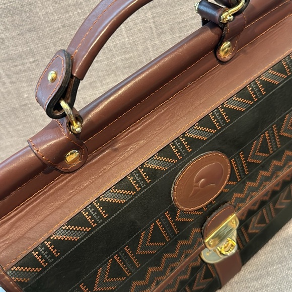 Vintage Red Goose Leather Handbag black & Brown Aztec Pattern Satchel/crossbody - Picture 14 of 17